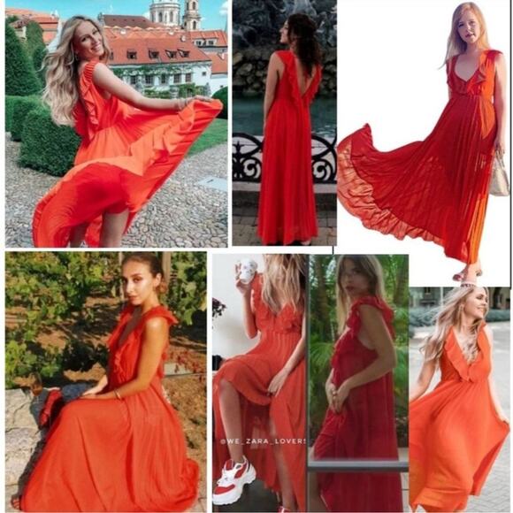 Zara Dresses & Skirts - BLOGGERS' FAVE!!! ZARA Red V-Neck Maxi Dress XS